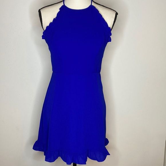 B Darlin Dress Blue Halter Ruffled Mini Dress - Picture 1 of 12
